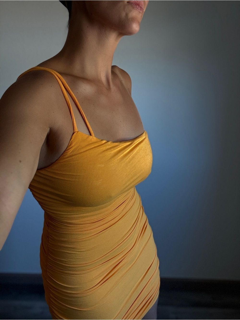 Princess Polly Reece Mini Dress NEW Orange Ribbed Ruched Bodycon - Picture 2 of 12